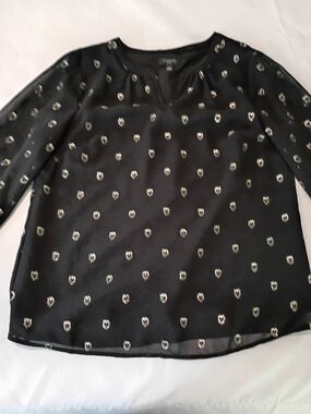 Talbot's Black & Gold Metallic Hearts Pullover Blouse Size Petite Small Sp